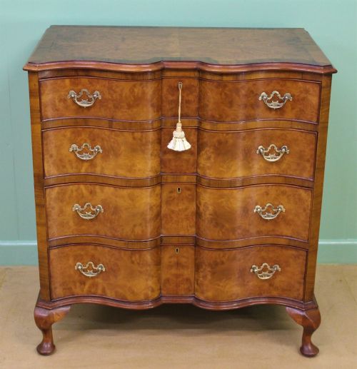 Waring and Gillow Burr Walnut Serpentine Chest of Drawers
