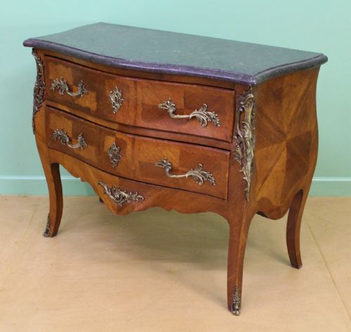 French Kingwood Marble Topped Bombe Commode