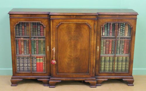 Burr Walnut Breakfront Bookcase