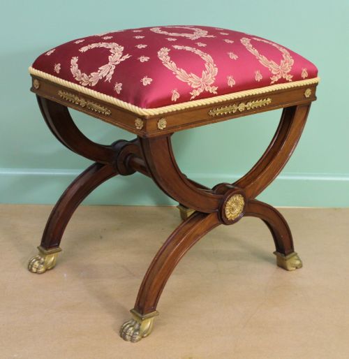 French Empire X Frame Mahogany Stool