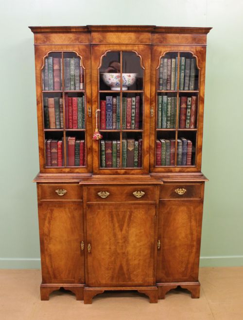 Burr Walnut Breakfront Bookcase