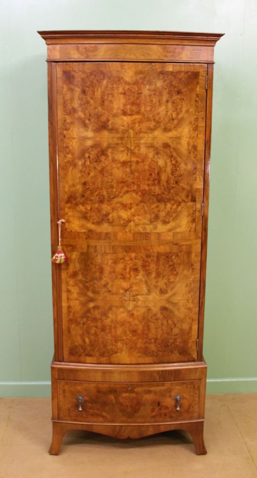 Burr Walnut Bow Fronted Slender Wardrobe