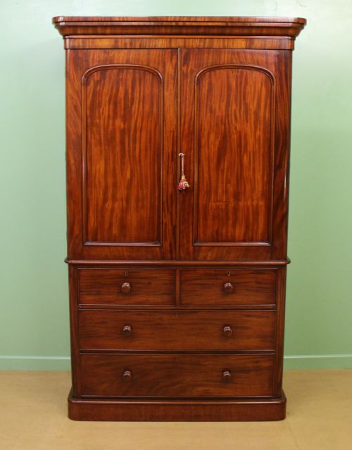 Victorian Figured Mahogany Linen Press