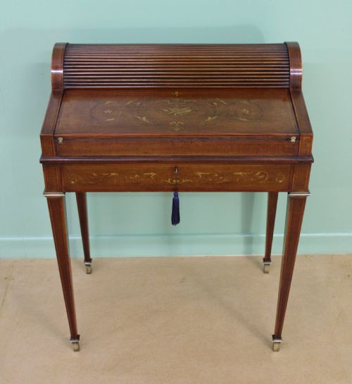 Inlaid Mahogany Tambour Bureau by Druce and Co.