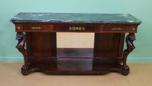 Large French Empire Marble Topped Mahogany Console Table