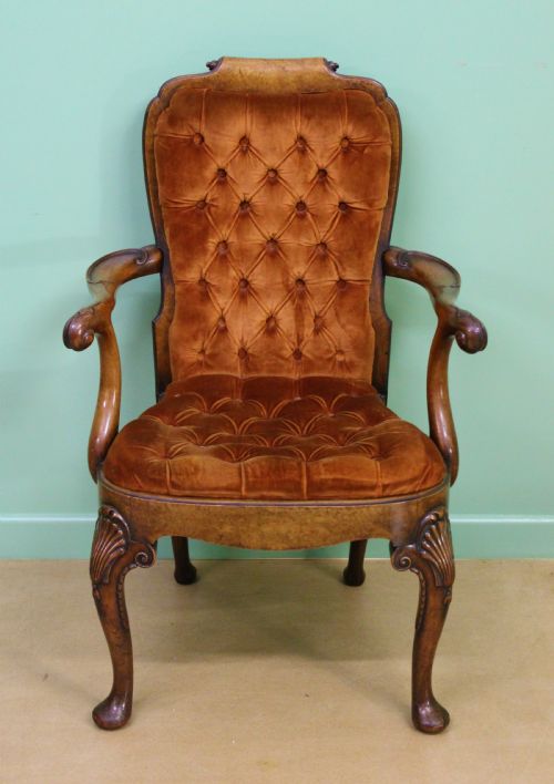 George I Style Burr Walnut Desk Armchair