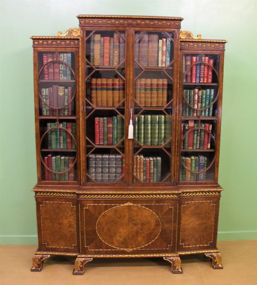 Waring and Gillow Burr Walnut Breakfront Bookcase