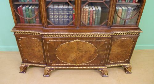 fig 1. Waring and Gillow Burr Walnut Breakfront Bookcase