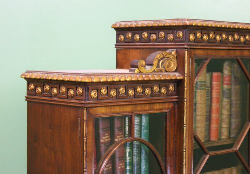 fig 3. Waring and Gillow Burr Walnut Breakfront Bookcase