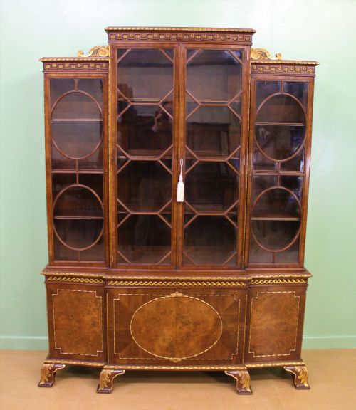 fig 5. Waring and Gillow Burr Walnut Breakfront Bookcase