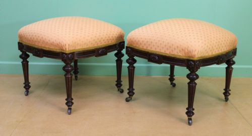 Pair of Victorian Upholstered Mahogany Stools