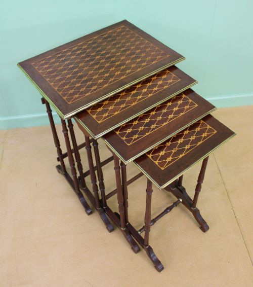 Nest of 4 Marquetry Inlaid Tables