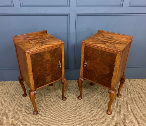 Pair of Burr Walnut Bedside Cupboards