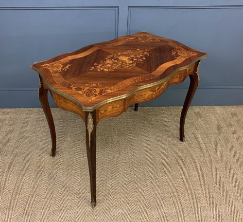 French Inlaid Rosewood Floral Marquetry Table