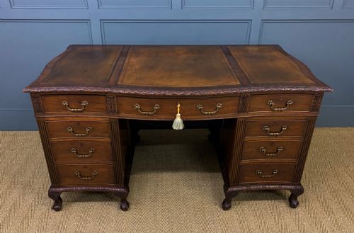 Edwardian Chippendale Style Mahogany Pedestal Desk