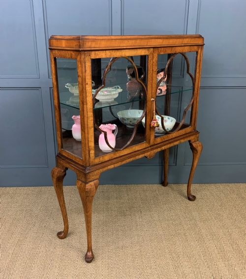 Queen Anne Style Burr Walnut Display Cabinet