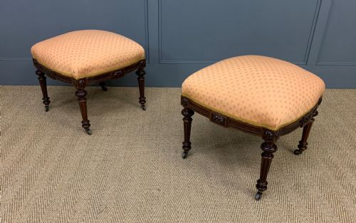 Pair of Victorian Mahogany Upholstered Stools
