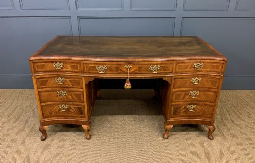 Large Burr Walnut Serpentine Fronted Pedestal Desk