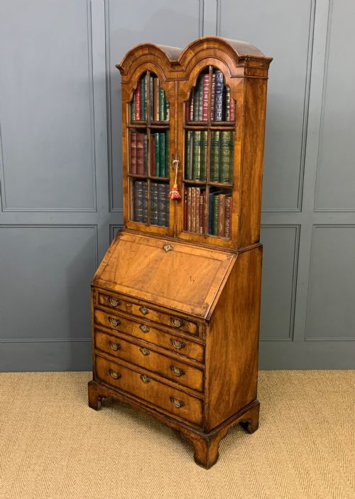 Dome Topped Burr Walnut Bureau Bookcase