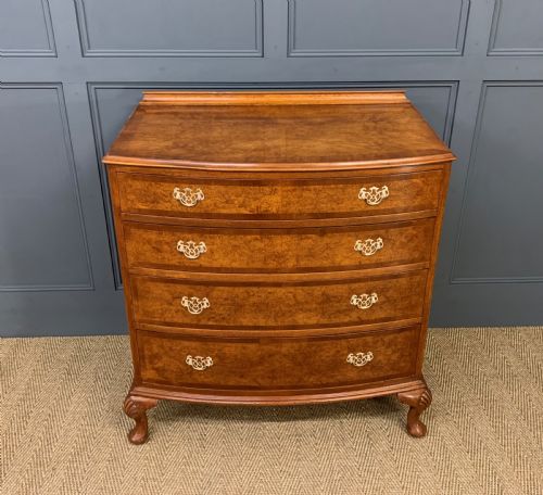 Bow Fronted Burr Walnut Chest by Maple and Co