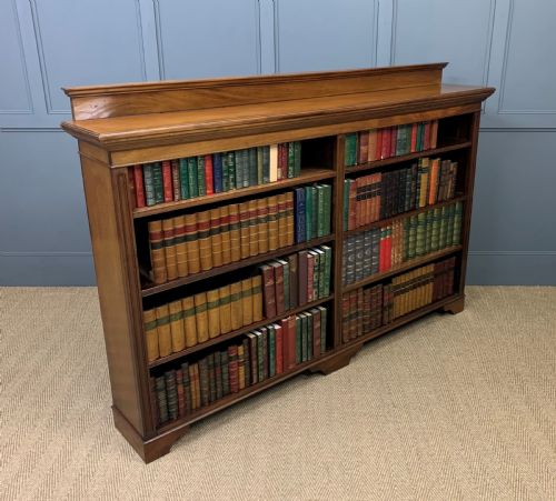 Long Victorian Walnut Open Bookcase