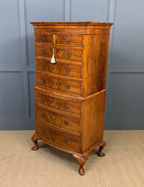 Burr Walnut Bow Fronted Chest on Chest by Waring and Gillow
