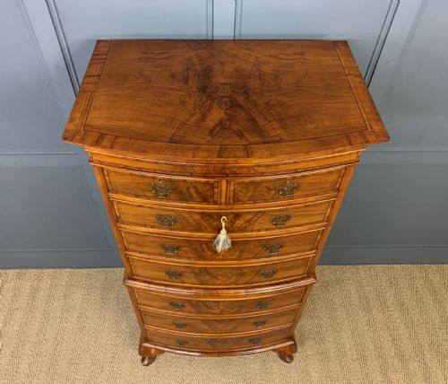 fig 2. Burr Walnut Bow Fronted Chest on Chest by Waring and Gillow