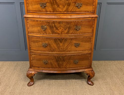 fig 5. Burr Walnut Bow Fronted Chest on Chest by Waring and Gillow