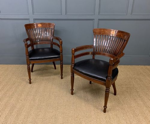 Pair of Inlaid Mahogany Desk Armchairs by Maple and Co.