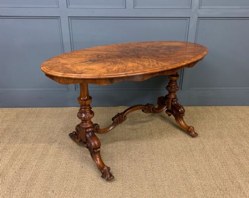 Victorian Burr Walnut Stretcher Table