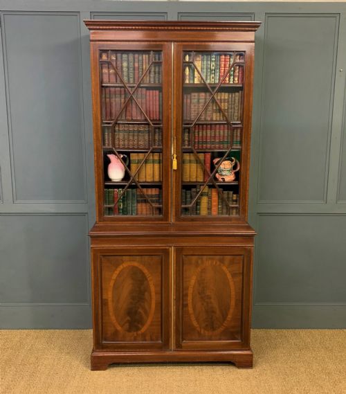 Inlaid Mahogany Bookcase by S & H Jewell