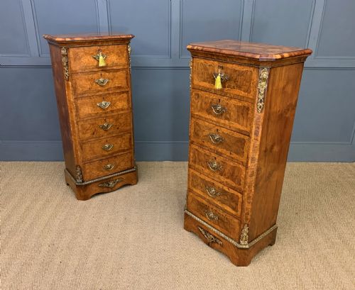 Pair of Victorian Burr Walnut Pillar Chests