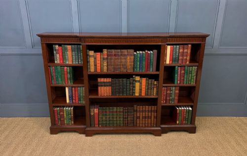 Edwardian Long Break Fronted Mahogany Open Bookcase