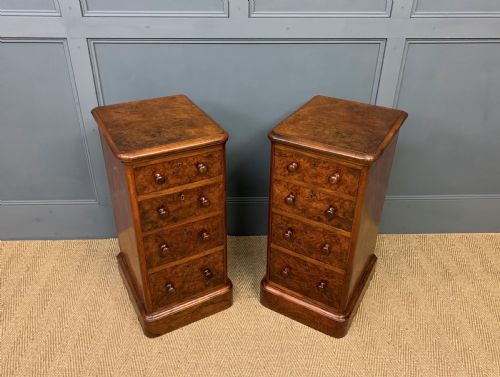 Pair of Victorian Burr Walnut Bedside Chests