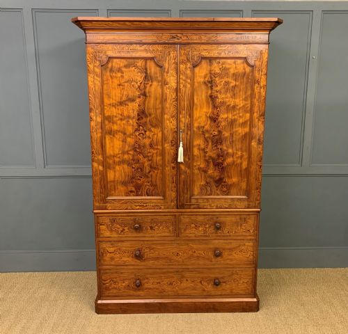 Victorian Inlaid Pine Linen Press by Bell and Coupland