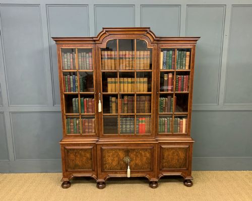 Burr Walnut Break Front Bookcase