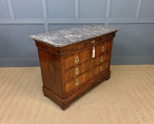 French Flame Mahogany Marble Topped Commode