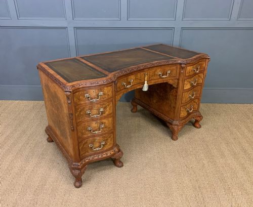 fig 3. Burr Walnut Pedestal Desk by Maple and Co