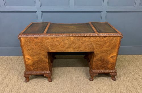 fig 4. Burr Walnut Pedestal Desk by Maple and Co