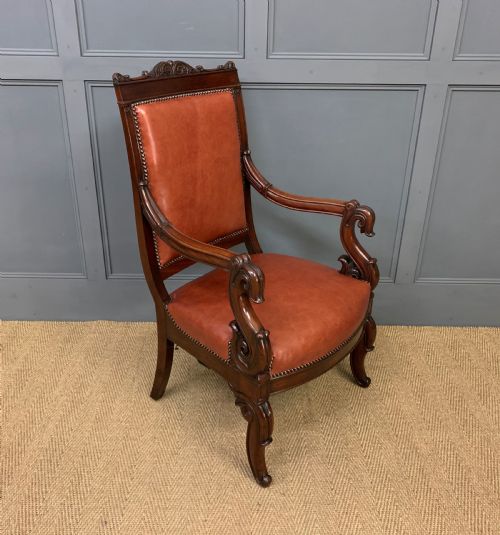 Victorian Leather Upholstered Mahogany Armchair