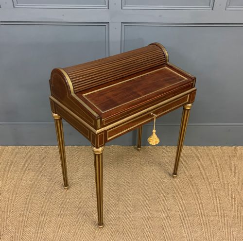 Fine Quality Brass Inlaid Mahogany Tambour Writing Desk