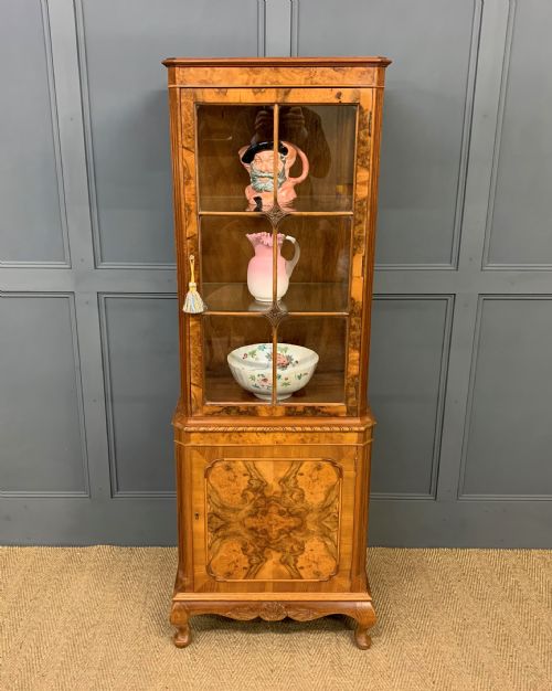 Slender Burr Walnut Display Cabinet