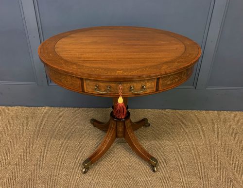 Inlaid Mahogany "Zodiac" Drum Table by Jas Shoolbred