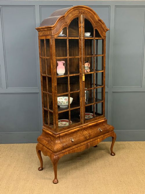 Burr Walnut Dome Topped Display Cabinet