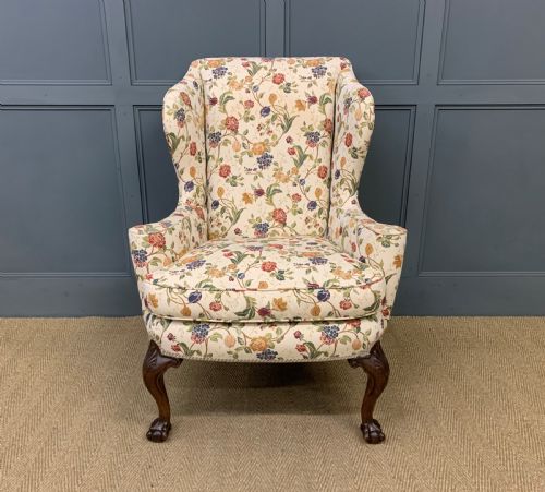 Upholstered Walnut Wing Armchair