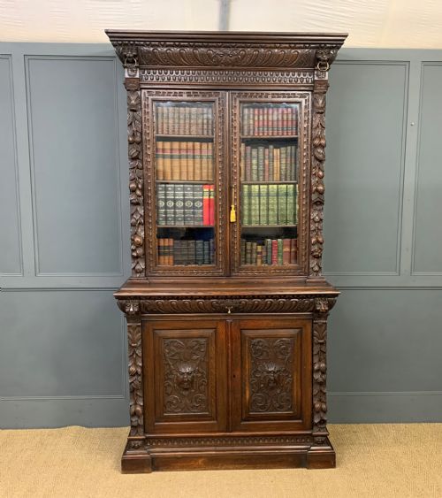 Imposing Carved Oak Bookcase