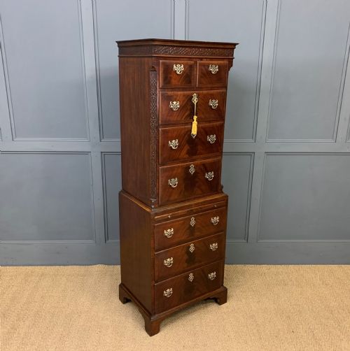 Chippendale Style Flame Mahogany Chest on Chest