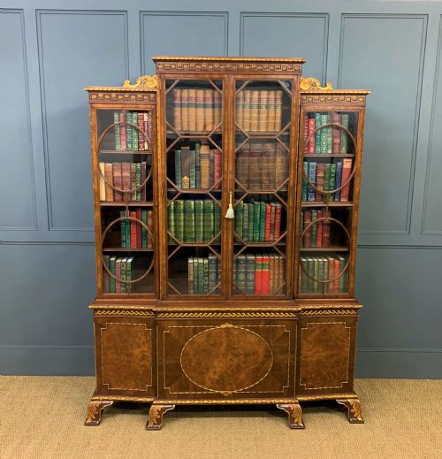Waring and Gillow Burr Walnut Break Front Bookcase