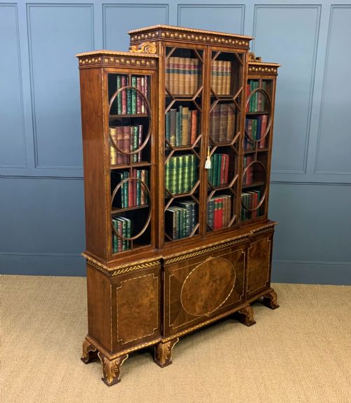 fig 2. Waring and Gillow Burr Walnut Break Front Bookcase