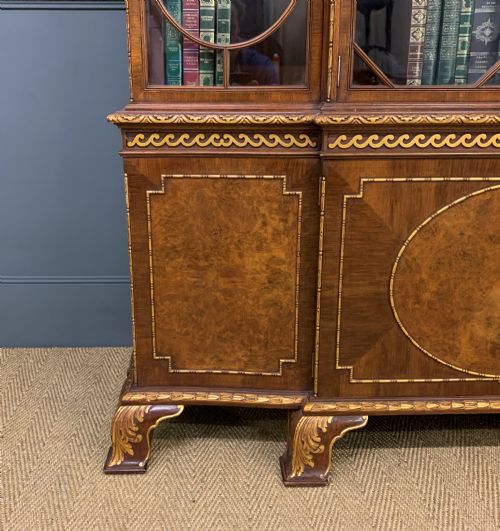 fig 3. Waring and Gillow Burr Walnut Break Front Bookcase
